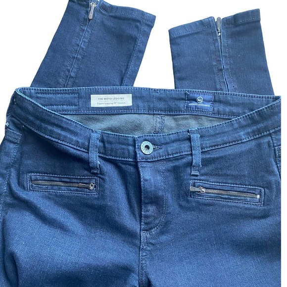 AGR Moto Skinny Dark Wash Blue Denim Jeans - Picture 3 of 9